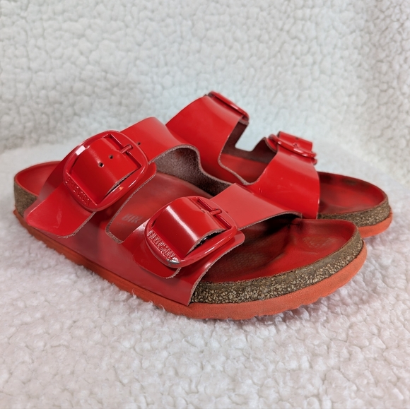 Birkenstock Shoes - Birkenstock Glossy Red Patent Sandals Size 40